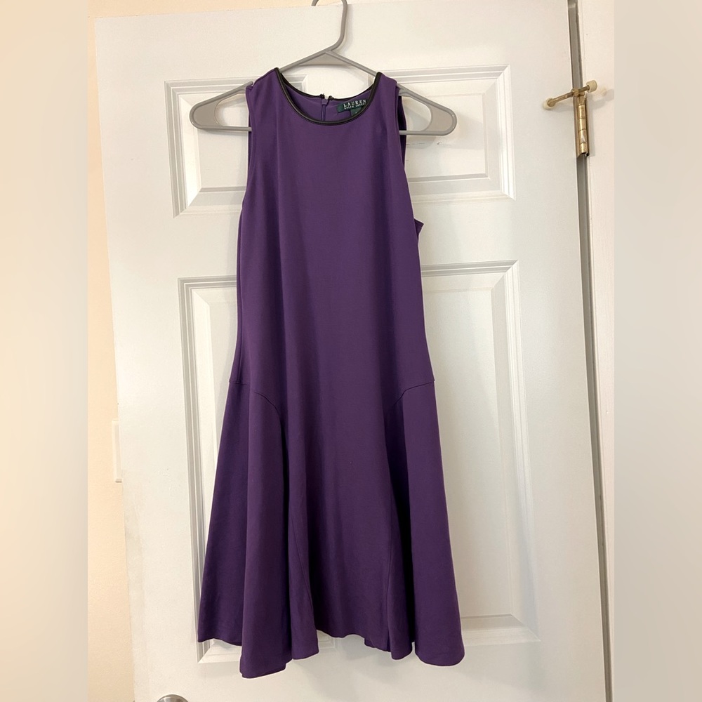 Purple Sleeveless Ralph Lauren Dress with Black Leather Piping Size Small